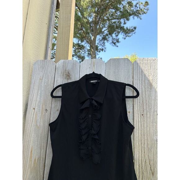 Dkny sleeveless Collared Ruffled Front Button Closure Black Sz Large Fall Winter - Picture 3 of 8